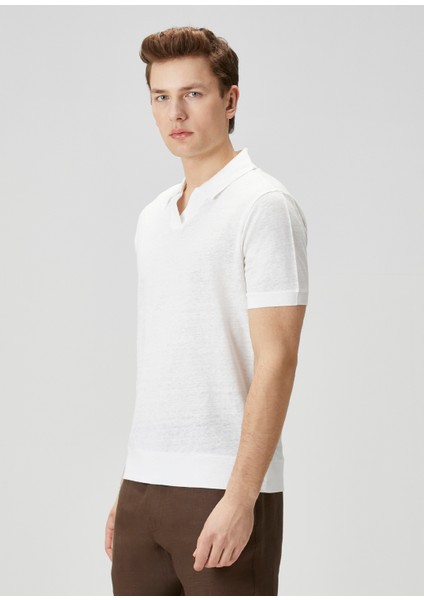 Beyaz Polo Yaka Keten T-Shirt modelleri