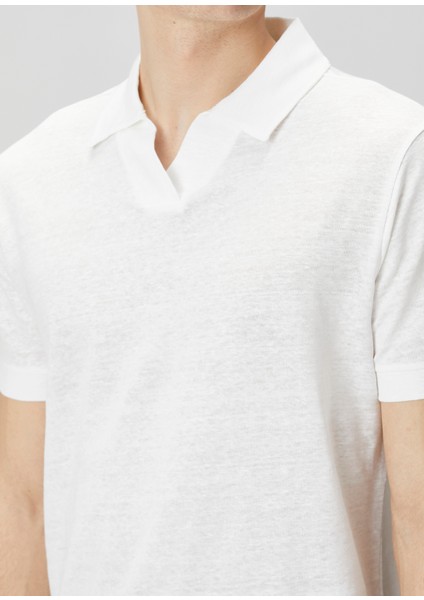 Beyaz Polo Yaka Keten T-Shirt indirimleri