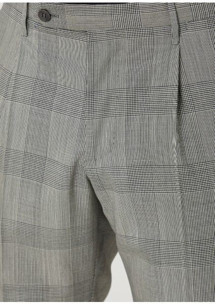 Gri Ekose Desenli Yün Pantolon