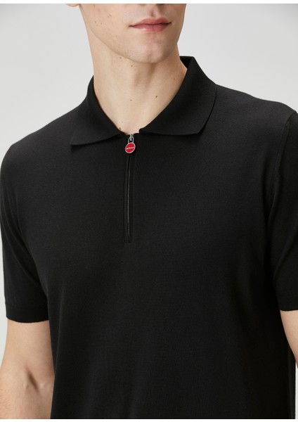 Siyah Polo Yaka Kısa Kollu Triko