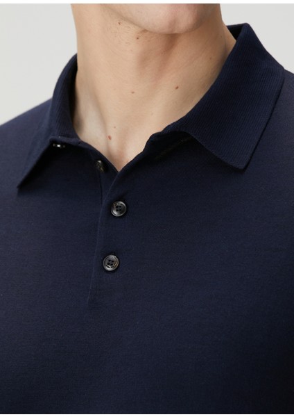 Lacivert Polo Yaka Kısa Kollu Triko