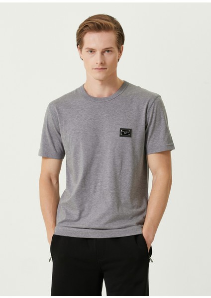 Gri Logo Detaylı T-Shirt