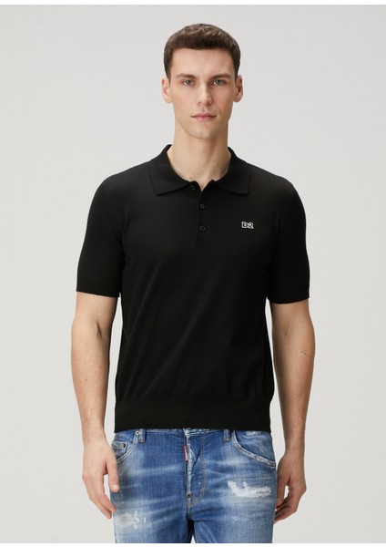Siyah Polo Yaka Kısa Kollu Triko