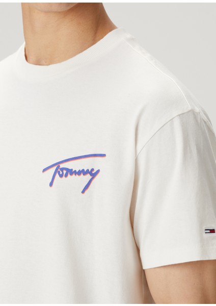 Relaxed Fit Beyaz Logo Baskılı T-Shirt indirimleri