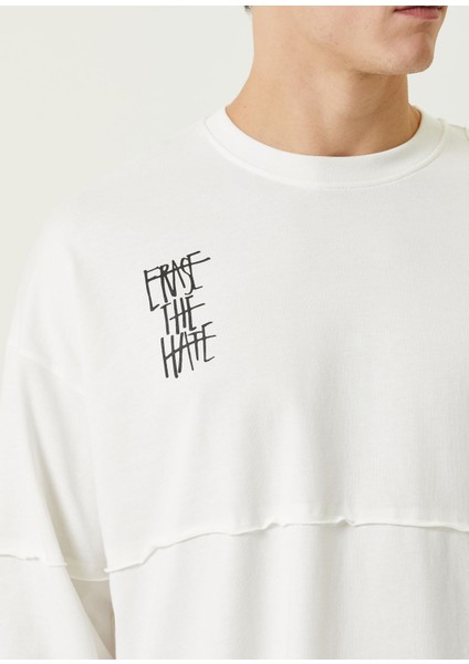 Erase The Hate Beyaz Bisiklet Yaka Erkek Sweatshirt