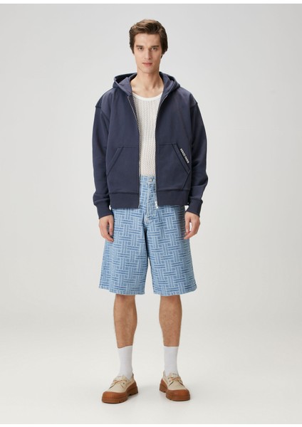 Wave Açık Mavi Desenli Denim Şort