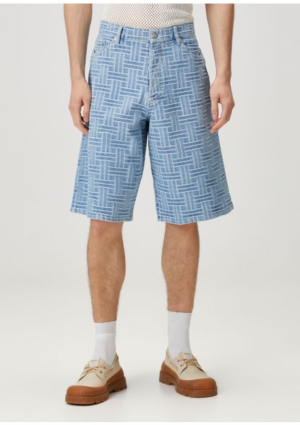 Wave Açık Mavi Desenli Denim Şort