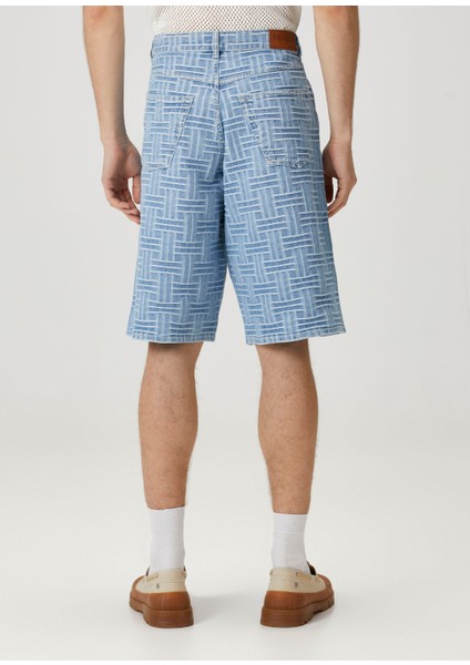 Wave Açık Mavi Desenli Denim Şort