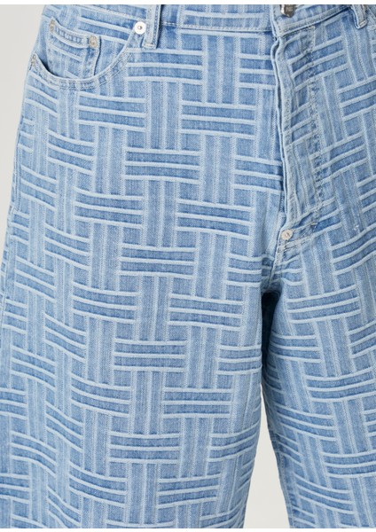 Wave Açık Mavi Desenli Denim Şort