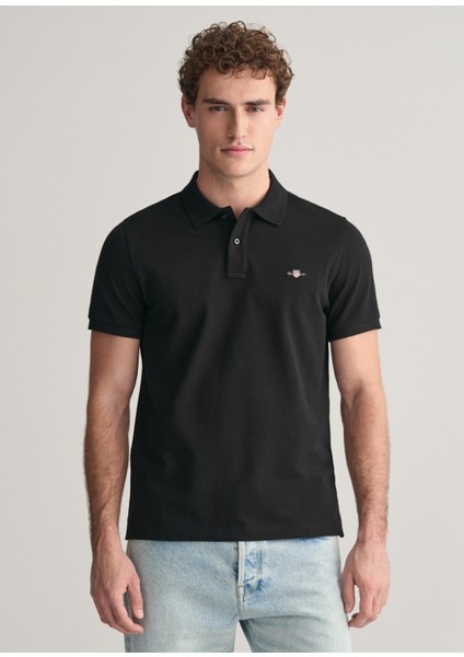 Siyah Polo Yaka Regular Fit Kısa Kollu Erkek T-Shirt