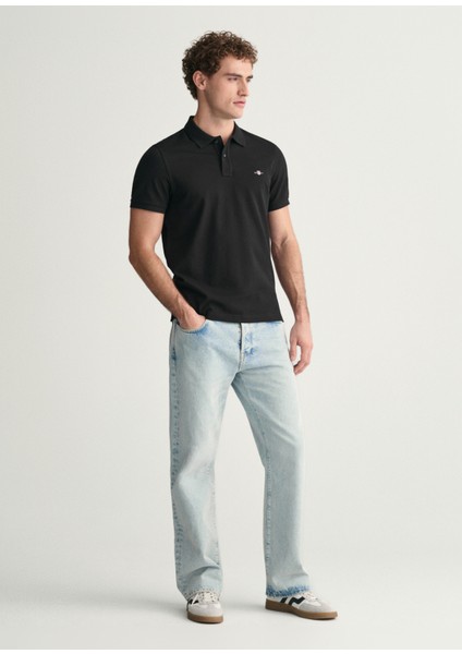 Siyah Polo Yaka Regular Fit Kısa Kollu Erkek T-Shirt fiyatları