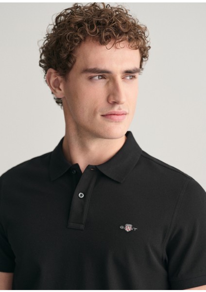Siyah Polo Yaka Regular Fit Kısa Kollu Erkek T-Shirt indirimleri