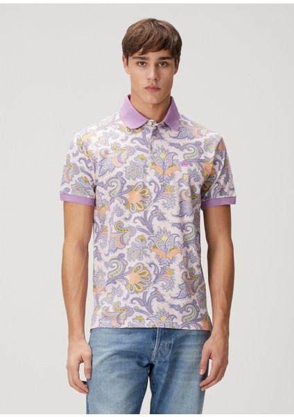 Pembe Polo Yaka Etnik Desenli T-Shirt