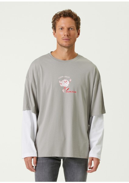 Brain Drain Gri Çift Kollu Erkek T-Shirt