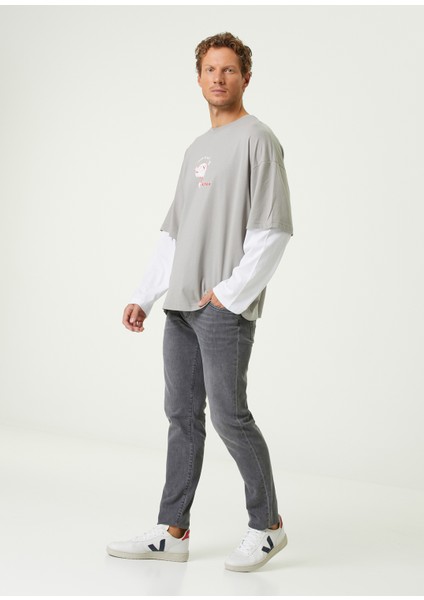 Brain Drain Gri Çift Kollu Erkek T-Shirt