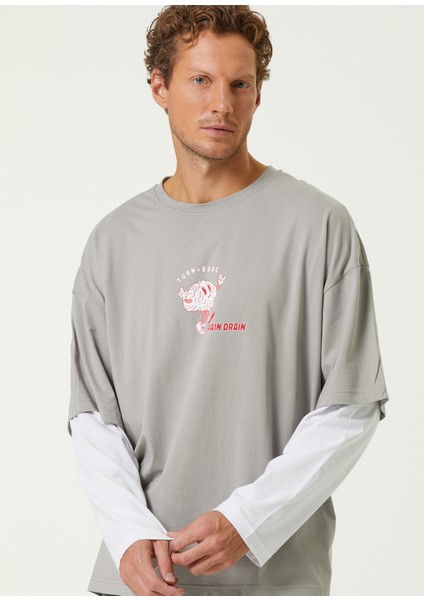Brain Drain Gri Çift Kollu Erkek T-Shirt