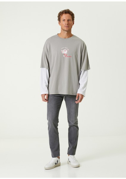 Brain Drain Gri Çift Kollu Erkek T-Shirt