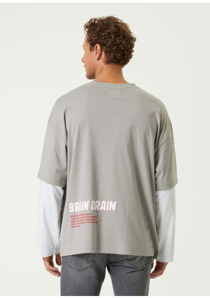 Brain Drain Gri Çift Kollu Erkek T-Shirt