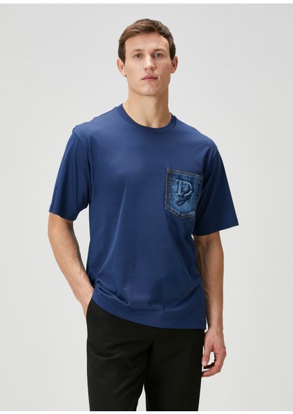 Lacivert Denim Garnili T-Shirt
