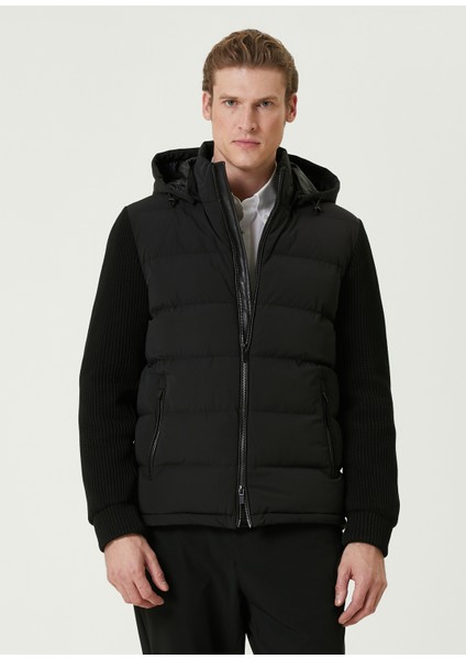 Siyah Kapüşonlu Hybrid Puffer Mont