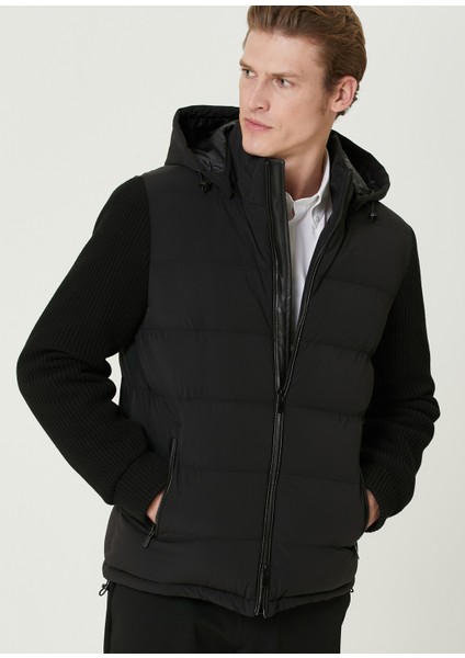 Siyah Kapüşonlu Hybrid Puffer Mont