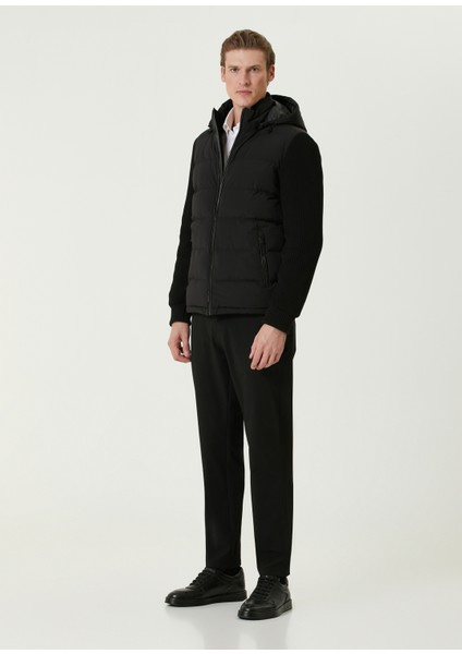 Siyah Kapüşonlu Hybrid Puffer Mont