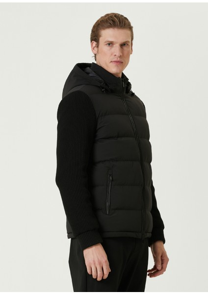 Siyah Kapüşonlu Hybrid Puffer Mont