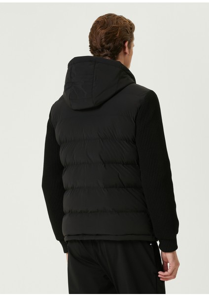Siyah Kapüşonlu Hybrid Puffer Mont