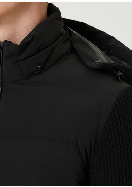 Siyah Kapüşonlu Hybrid Puffer Mont