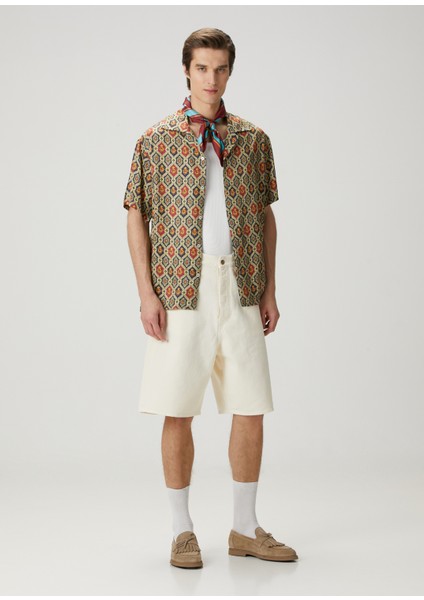 Relaxed Fit Etnik Desenli Kısa Kollu Gömlek