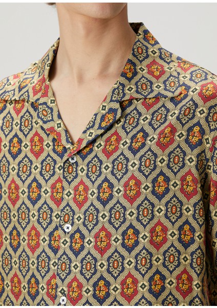 Relaxed Fit Etnik Desenli Kısa Kollu Gömlek