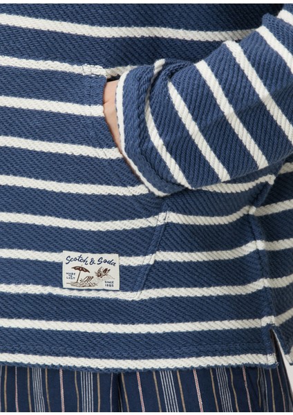 Loose Fit Lacivert Beyaz Çizgi Desenli Sweatshirt