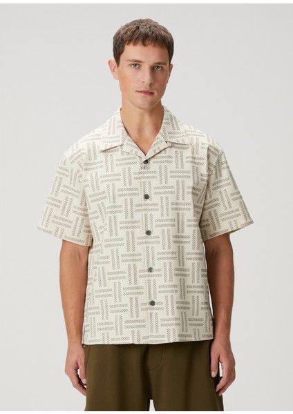 Weave Bej Jakarlı Hawaiian Gömlek