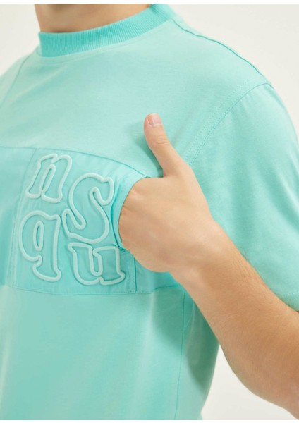 Uru City Regular Fit Turkuaz Logo Baskılı T-Shirt modelleri