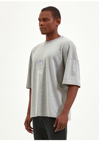 Yağmur Bulutu Gri Krom Oversize T-Shirt