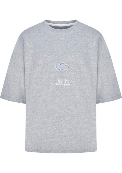 Yağmur Bulutu Gri Krom Oversize T-Shirt indirimleri