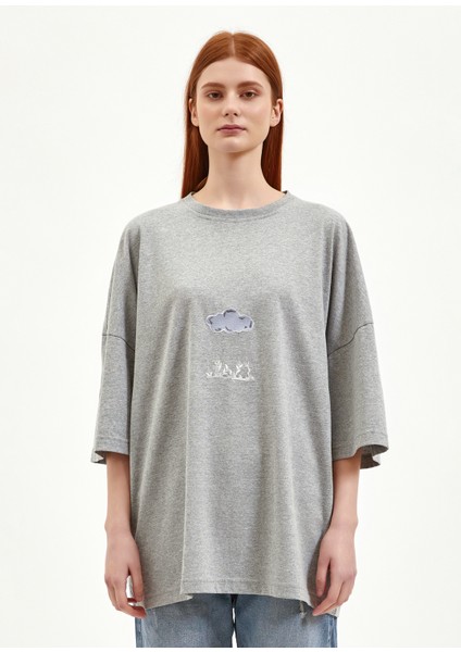Yağmur Bulutu Gri Krom Oversize T-Shirt