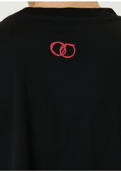 7 Baskı Detaylı Siyah Oversize Kısa Kollu Erkek T-Shirt