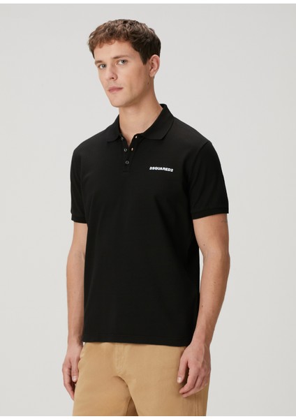 Siyah Polo Yaka Logo Baskılı T-Shirt modelleri