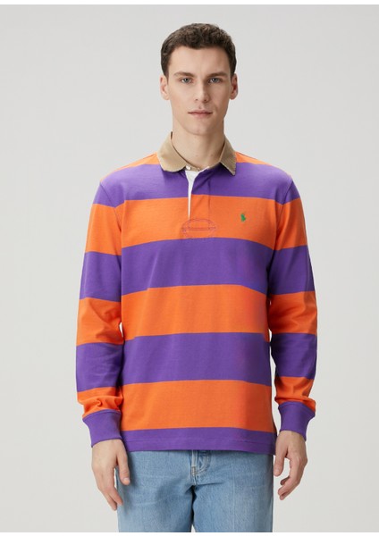 Çok Renkli Turuncu Polo Yaka Sweatshirt