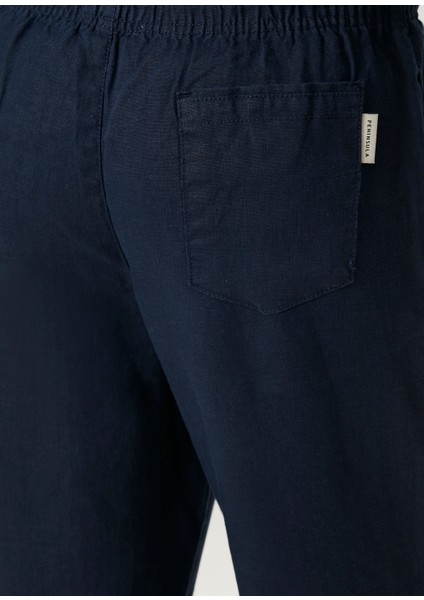 Lacivert Beli Kordonlu Keten Pantolon indirimleri