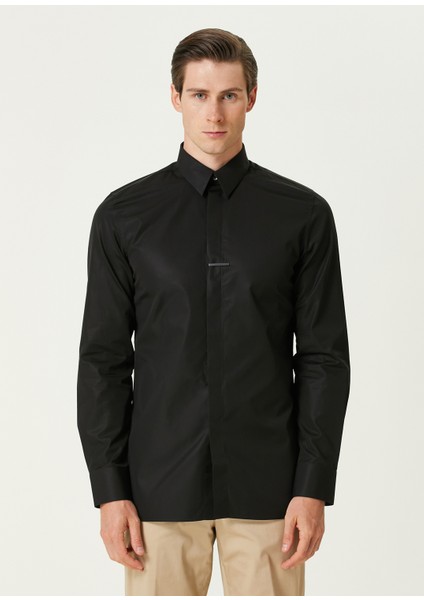 Classic Fit Siyah Poplin Gömlek