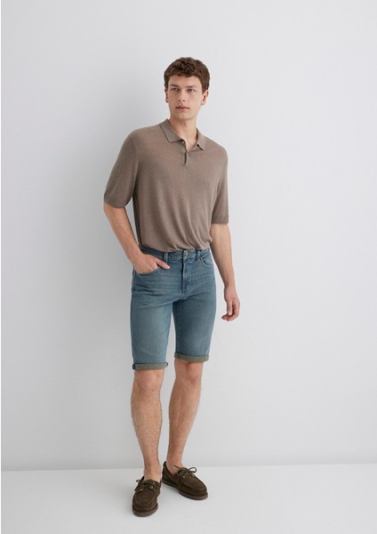 Nicholas Mavi Premium Vintage Puslu Indigo Jean Şort 0416089816