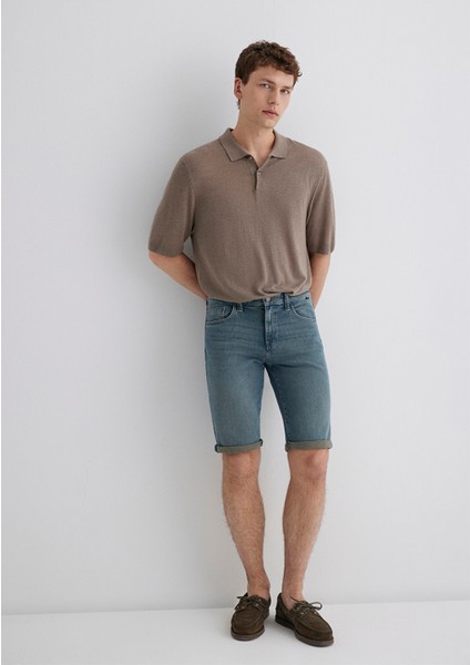 Nicholas Mavi Premium Vintage Puslu Indigo Jean Şort 0416089816