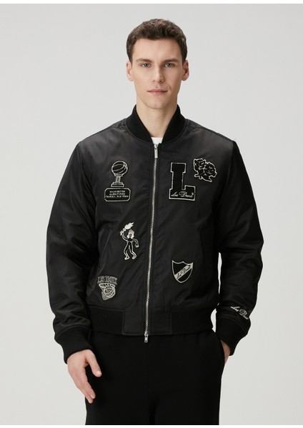 Siyah Logo Patchli Bomber Mont