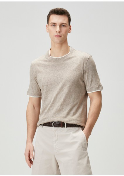 Bej Keten T-Shirt