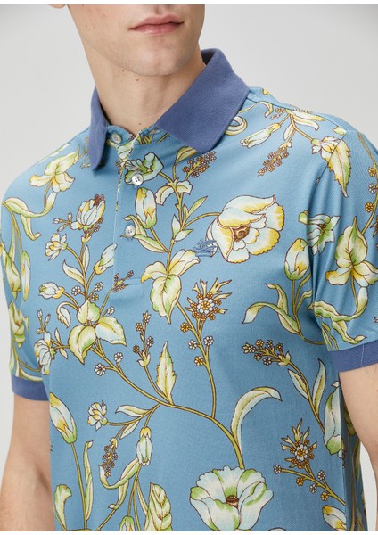 Turkuaz Polo Yaka Çiçek Desenli T-Shirt indirimleri