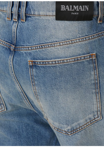 Mavi Yıpratma Detaylı Jean Pantolon