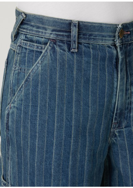 Mavi Çizgi Desenli Jean Pantolon