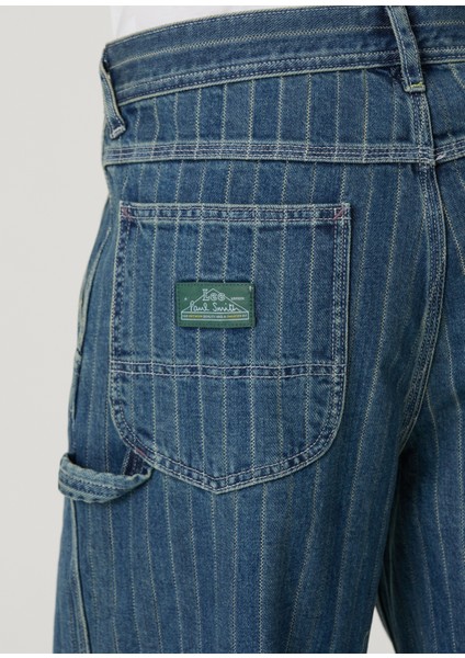 Mavi Çizgi Desenli Jean Pantolon